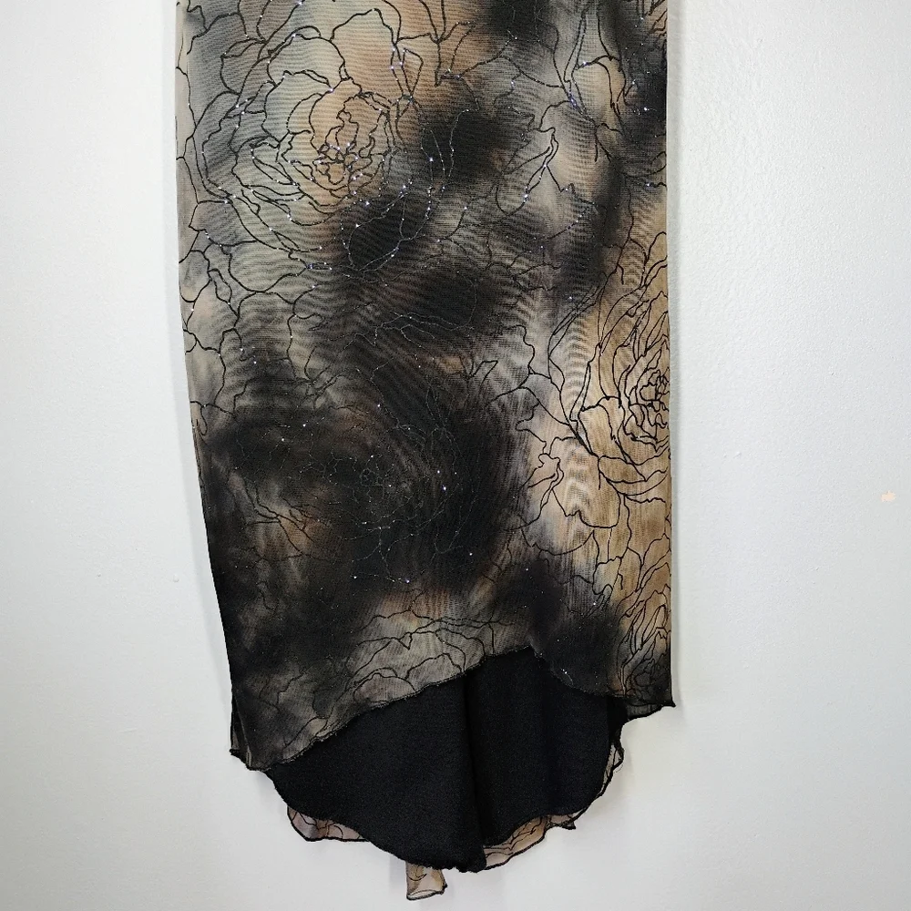 Y2K M Studio Cowl Neck Dress Fairy Grunge Floral Glittery Brown Black Size Med‎ - Picture 2 of 13